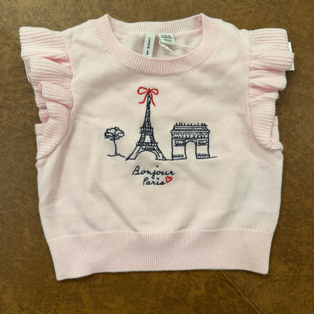 Janie and Jack Pink Bonjour Paris Ruffle Sleeve Knit Top